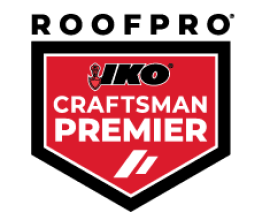 The IKO Craftsman Premier logo, featuring red and white text on a shield-shaped background, stands out as a refined emblem in the realm of logos.